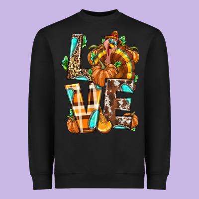 Love Turkey Thanksgiving Heavyweight Sweatshirt Designed By Texasbilliewilder