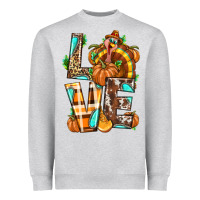 Heather Grey Love Turkey Thanksgiving Heavyweight Sweatshirt - texasbilliewilder