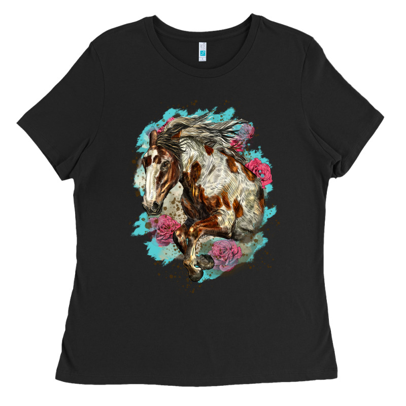 Mustang Horse With Floral Background Ladies Tee by LillyAllenDesigns | Teevron