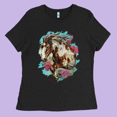 Mustang Horse With Floral Background Ladies Tee Designed By Lillyallendesigns