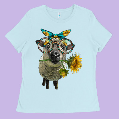 Cute Hempshire Sheep With Eyeglasses Ladies Tee Designed By Lillyallendesigns
