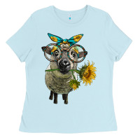 Baby Blue cute hempshire sheep with eyeglasses Ladies Tee - LillyAllenDesigns