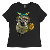 Black cute hempshire sheep with eyeglasses Ladies Tee - LillyAllenDesigns