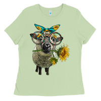 Matcha cute hempshire sheep with eyeglasses Ladies Tee - LillyAllenDesigns