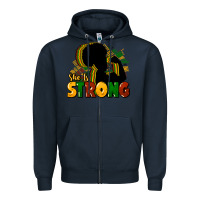 Navy She is strong Black History Zipper Hoodie - HowdyJamesFarm