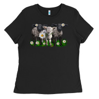 Black baby sheeps with daisies Ladies Tee - LillyAllenDesigns