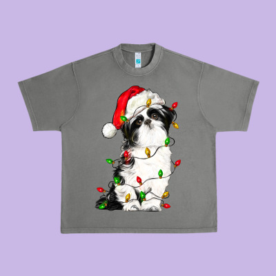 Christmas Shih Tzu Dog Urban Heavy Tee Designed By Lillyallendesigns