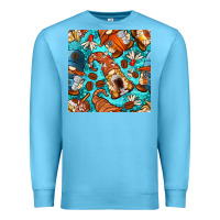 Ocean Blue coffee and barista gnomes with glitter seamless pattern bbs Premium Sweatshirt - BundleAndBundleShop