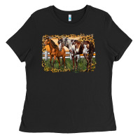 Black 2 horses at the ranch Ladies Tee - LillyAllenDesigns