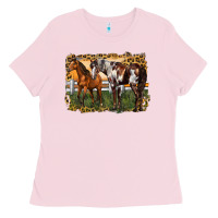 Bubblegum Pink 2 horses at the ranch Ladies Tee - LillyAllenDesigns