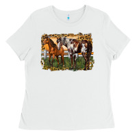 White 2 horses at the ranch Ladies Tee - LillyAllenDesigns
