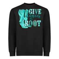 Black Give Cancer the boot Ovarian Cancer teal ribbon Heavyweight Sweatshirt - NancyCooperArtShop