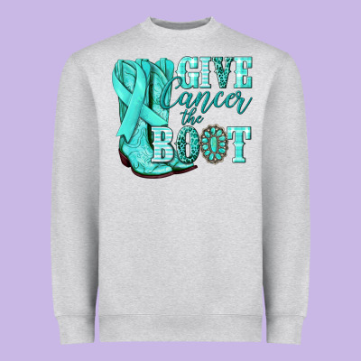 Give Cancer The Boot Ovarian Cancer Teal Ribbon Heavyweight Sweatshirt Designed By Nancycooperartshop