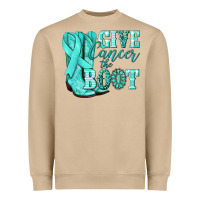 Mushroom Give Cancer the boot Ovarian Cancer teal ribbon Heavyweight Sweatshirt - NancyCooperArtShop