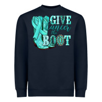 Navy Give Cancer the boot Ovarian Cancer teal ribbon Heavyweight Sweatshirt - NancyCooperArtShop