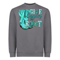 Storm Give Cancer the boot Ovarian Cancer teal ribbon Heavyweight Sweatshirt - NancyCooperArtShop