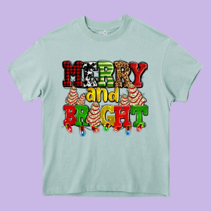 Merry And Bright With Christmas Tree  Cakes Ado Heavy Core Tee Designed By Adodesignshop