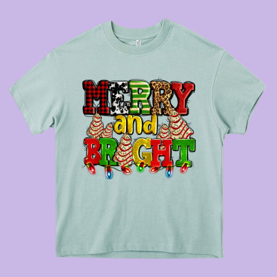 Merry And Bright With Christmas Tree  Cakes Ado Heavy Core Tee Designed By Adodesignshop