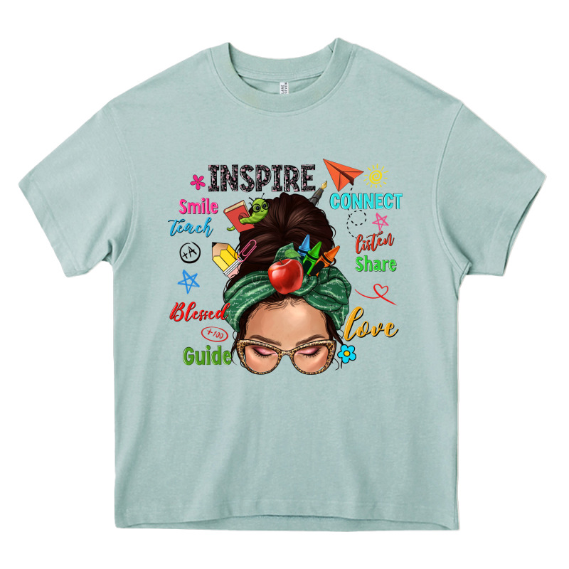 Teacher Messy Bun Caucasian Heavy Core Tee by NancyCooperArtShop | Teevron