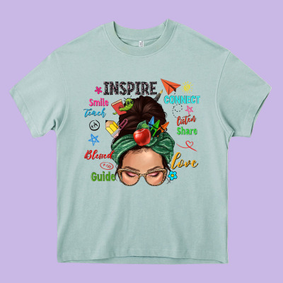 Teacher Messy Bun Caucasian Heavy Core Tee Designed By Nancycooperartshop