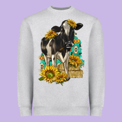 Sunflowers Cow Heavyweight Sweatshirt Designed By Texasbilliewilder