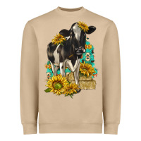 Mushroom Sunflowers Cow Heavyweight Sweatshirt - texasbilliewilder