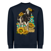 Navy Sunflowers Cow Heavyweight Sweatshirt - texasbilliewilder