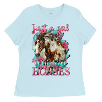 Baby Blue just a girl who loves horses mustang Ladies Tee - LillyAllenDesigns