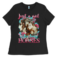 Black just a girl who loves horses mustang Ladies Tee - LillyAllenDesigns