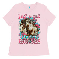 Bubblegum Pink just a girl who loves horses mustang Ladies Tee - LillyAllenDesigns