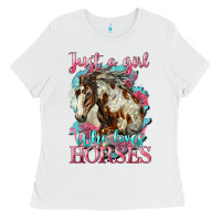 White just a girl who loves horses mustang Ladies Tee - LillyAllenDesigns
