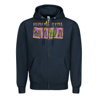 Navy Mardi Gras Mama with Beads Zipper Hoodie - HowdyJamesFarm