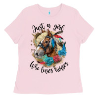 Bubblegum Pink just a girl who loves horses haflinger Ladies Tee - LillyAllenDesigns