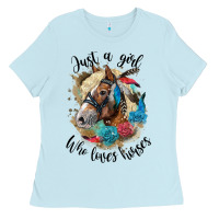 Baby Blue just a girl who loves horses haflinger Ladies Tee - LillyAllenDesigns