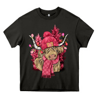 Asphalt Pink winter long haired Cow Heavy Core Tee - NancyCooperArtShop