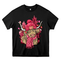 Black Pink winter long haired Cow Heavy Core Tee - NancyCooperArtShop