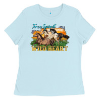 Baby Blue free spirit wild heart 3 horses Ladies Tee - LillyAllenDesigns