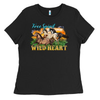 Black free spirit wild heart 3 horses Ladies Tee - LillyAllenDesigns