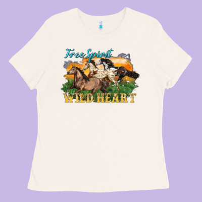 Free Spirit Wild Heart 3 Horses Ladies Tee Designed By Lillyallendesigns