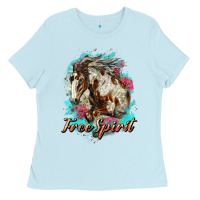 Baby Blue free spirit mustang horse Ladies Tee - LillyAllenDesigns