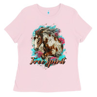 Bubblegum Pink free spirit mustang horse Ladies Tee - LillyAllenDesigns