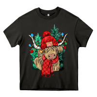 Asphalt Red Christmas long haired Cow Heavy Core Tee - NancyCooperArtShop