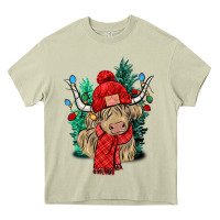 Mossy Red Christmas long haired Cow Heavy Core Tee - NancyCooperArtShop