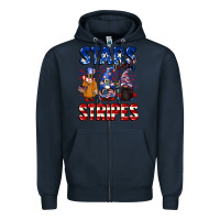 Navy Stars and stripes gnomes 4th of july Zipper Hoodie - CowGirlArtShop
