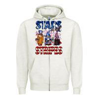 Oatmeal Heather Stars and stripes gnomes 4th of july Zipper Hoodie - CowGirlArtShop