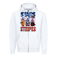 White Stars and stripes gnomes 4th of july Zipper Hoodie - CowGirlArtShop