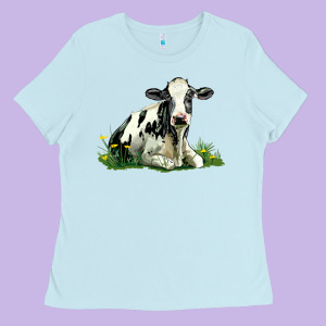 Holstein Cow Sitting Ladies Tee Designed By Lillyallendesigns