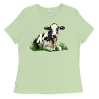 Matcha holstein cow sitting Ladies Tee - LillyAllenDesigns