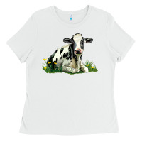 White holstein cow sitting Ladies Tee - LillyAllenDesigns