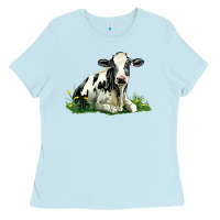 Baby Blue holstein cow sitting Ladies Tee - LillyAllenDesigns
